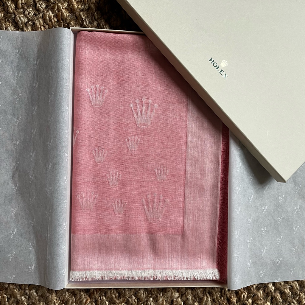 Pink Rolex Oversized Scarf Wool Cashmere Silk